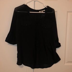 Black cotton with sheer blouse